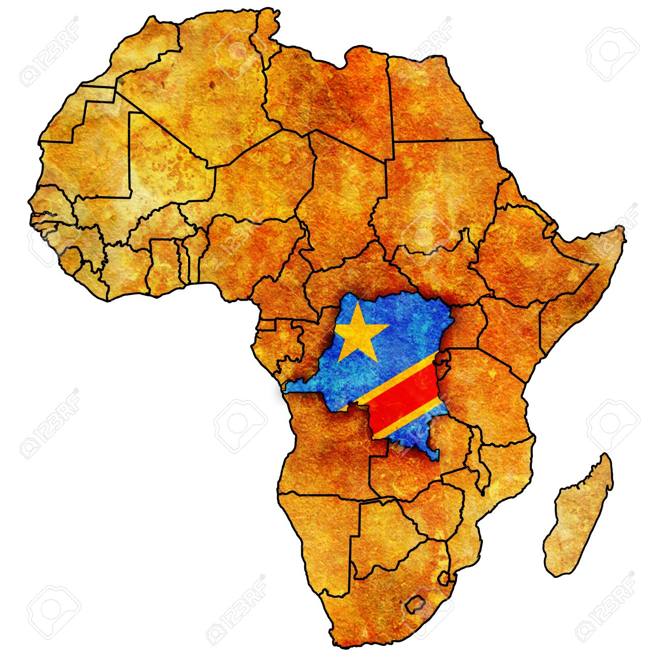 Africa map with DR Congo in its center like a trigger of a gun